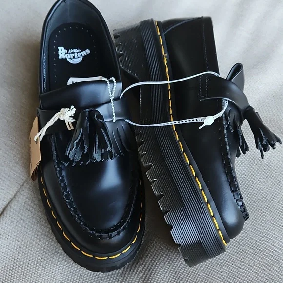Dr Martens Adrian Quad Platform Tassel Loafers Black Leather- Unisex M6, W7 - Picture 7 of 10